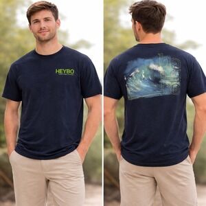 Heybo Men's Southern By Choice Navy Blue Ocean Waves T-Shirt Size Small S Flawed